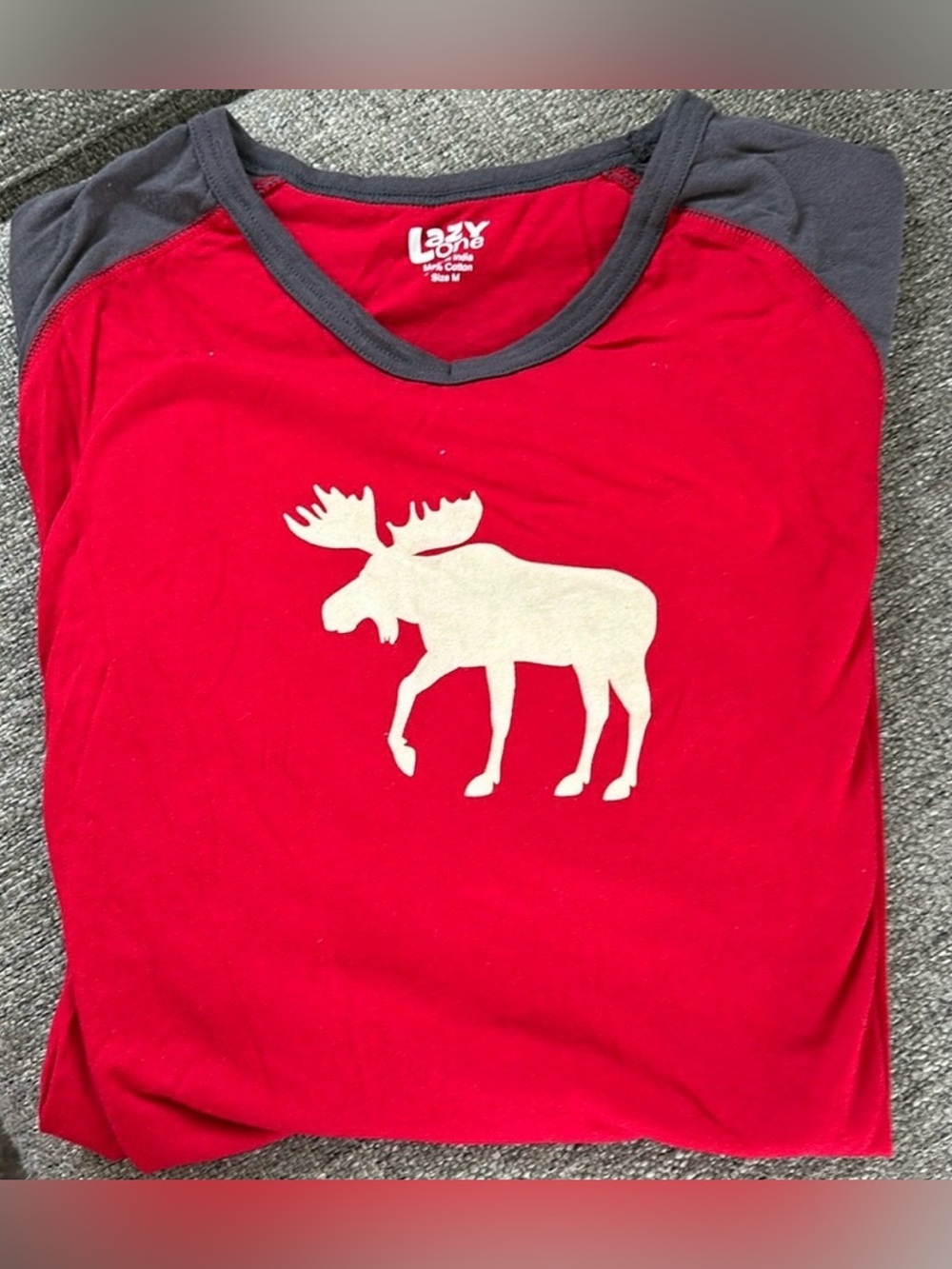Lazy One Men’s Medium Gray Red Moose Pajama Sleep Shirt